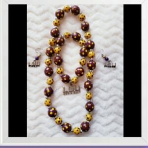 LSU Necklace Earring and Bracelet